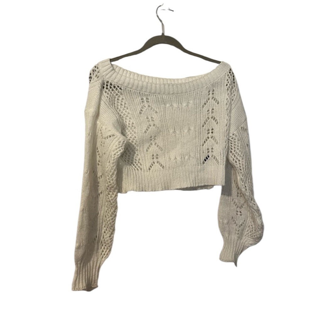 White Off The Shoulder Knitted Cropped Sweater
